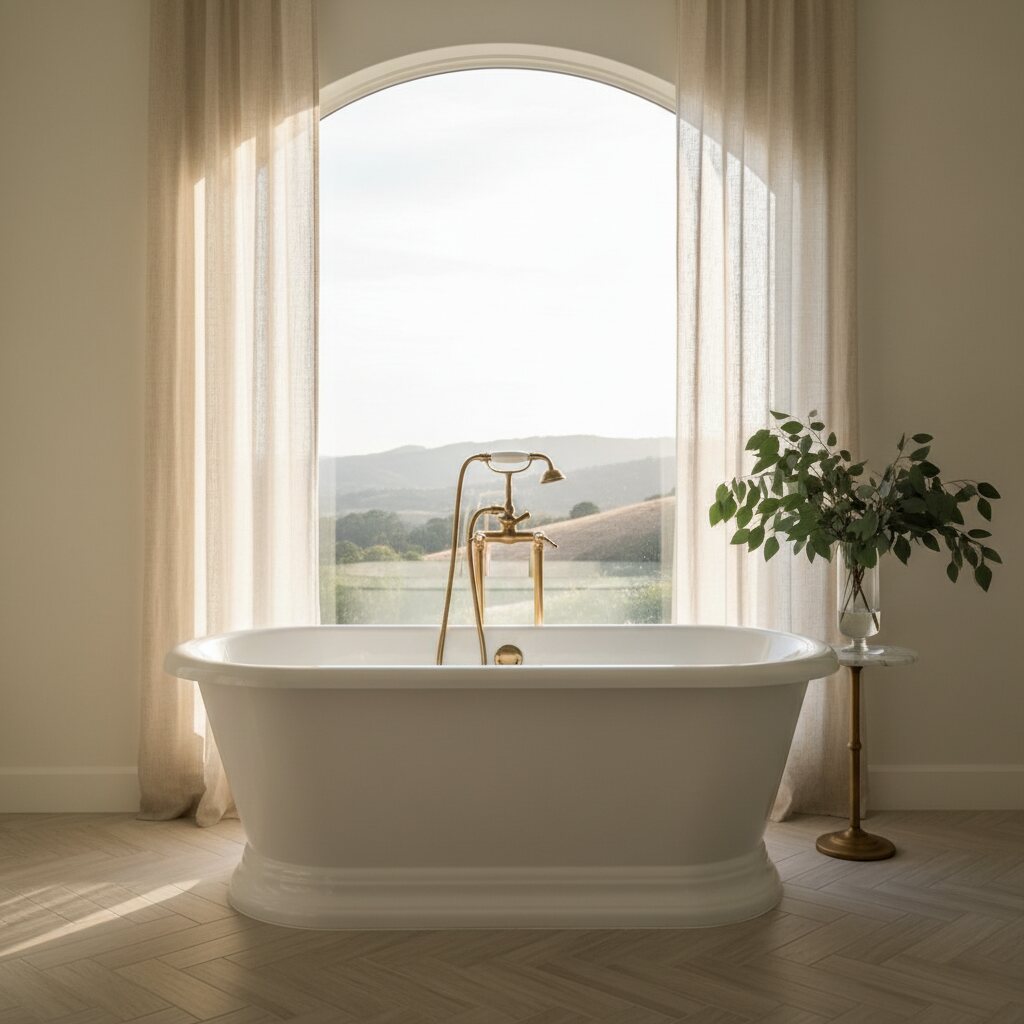 Soaking tub with arched window
